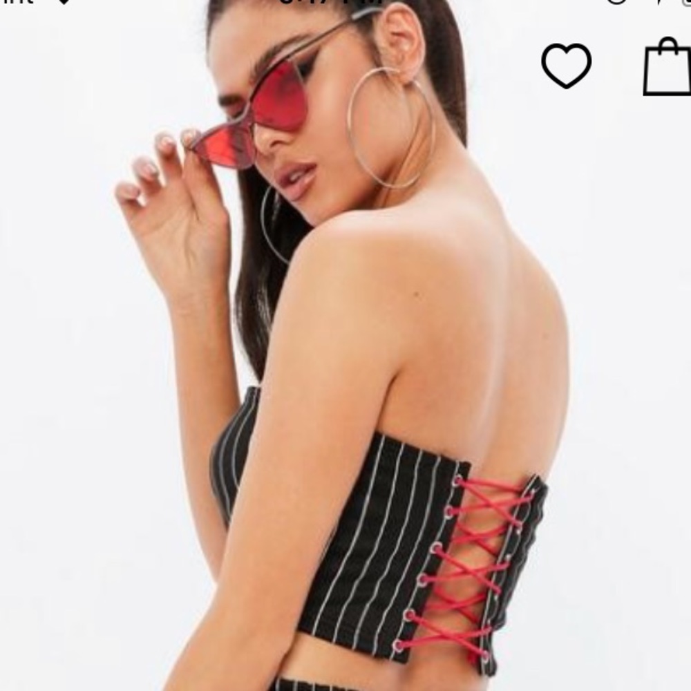 Missguided Black Pinstripe Bandeau Lace Up Bralet